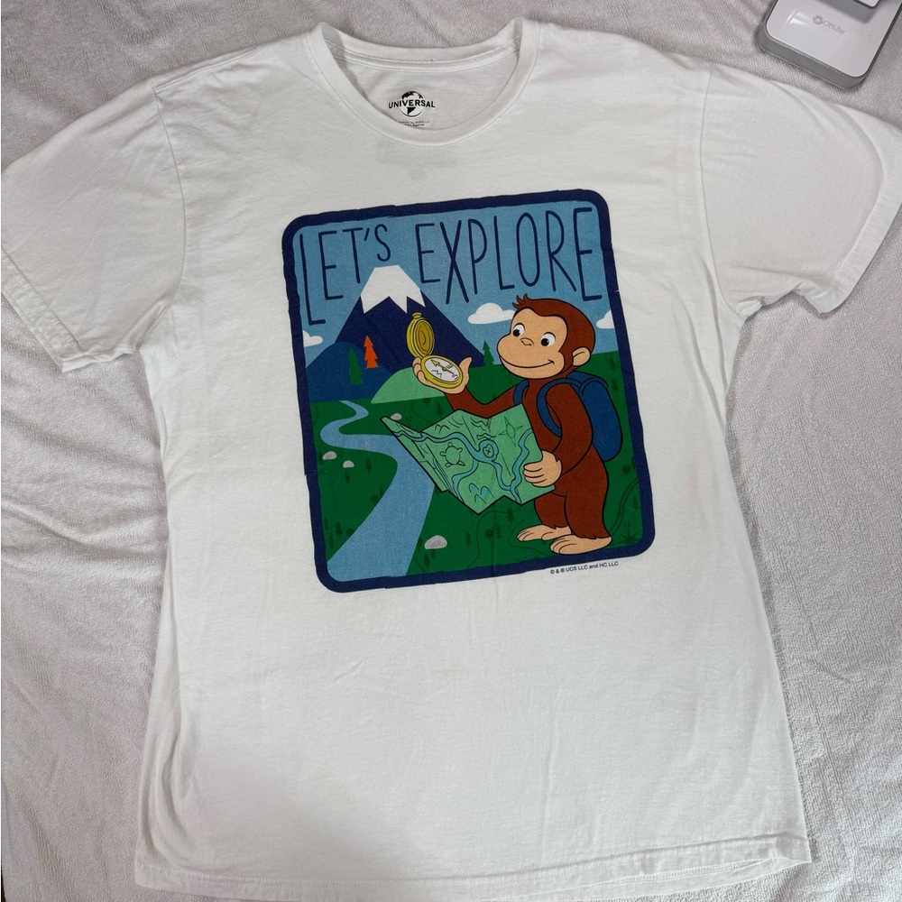 Universal Let's Explore Curious George Wht Graphic T Shirt Men‎ Women Size Large